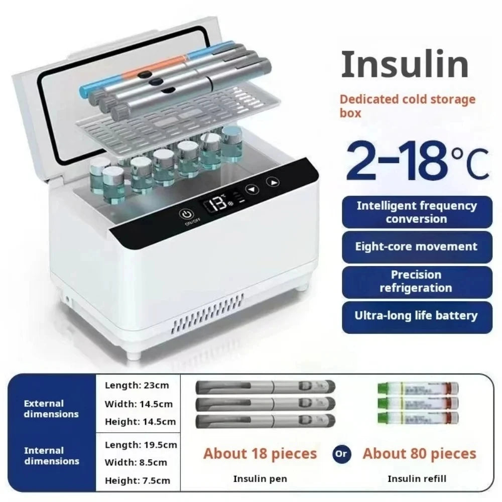Insulin Medicine Cooling Box — Double-Layer Large Capacity Refrigeration with LED Touch Screen for Car Travel