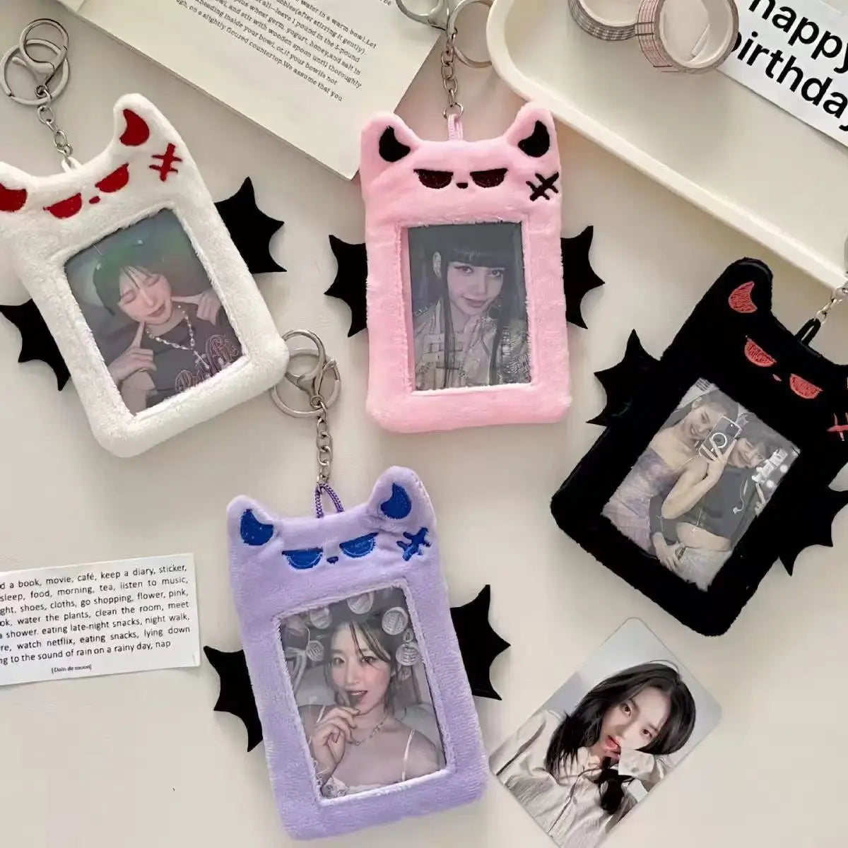Kawaii Devil Plush Card Holder - Cute Visible ID, Bank, Credit & Bus Card Sleeve