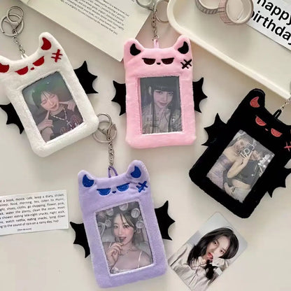 Kawaii Devil Plush Card Holder - Cute Visible ID, Bank, Credit & Bus Card Sleeve