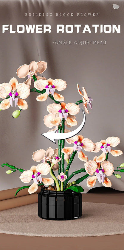 Orchid Cymbidium Building Blocks Set – DIY Potted Phalaenopsis Flower Simulation Toy for Valentine’s Gift