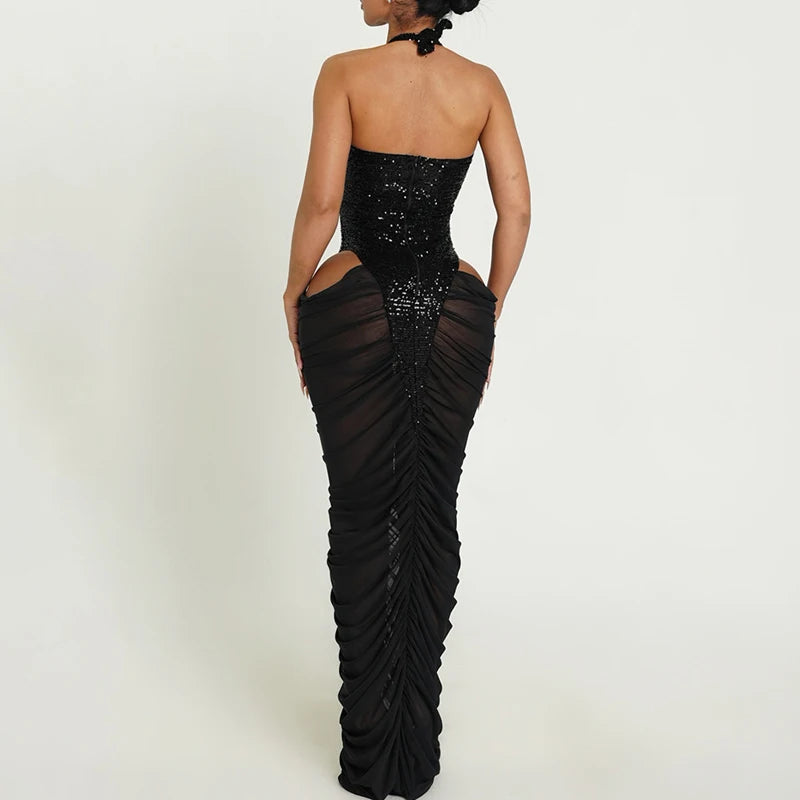 Women’s Summer Backless Sequin Dress - Sexy Sheer Slim Fit Irregular Beach & Party Skirt