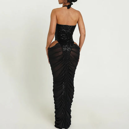Women’s Summer Backless Sequin Dress - Sexy Sheer Slim Fit Irregular Beach & Party Skirt