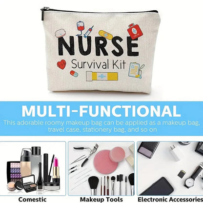 Travel Fashion Cartoon Nurse Print Cosmetic Bag - Women's Designer Makeup Organizer, Heat Transfer Multifunctional Pencil Case