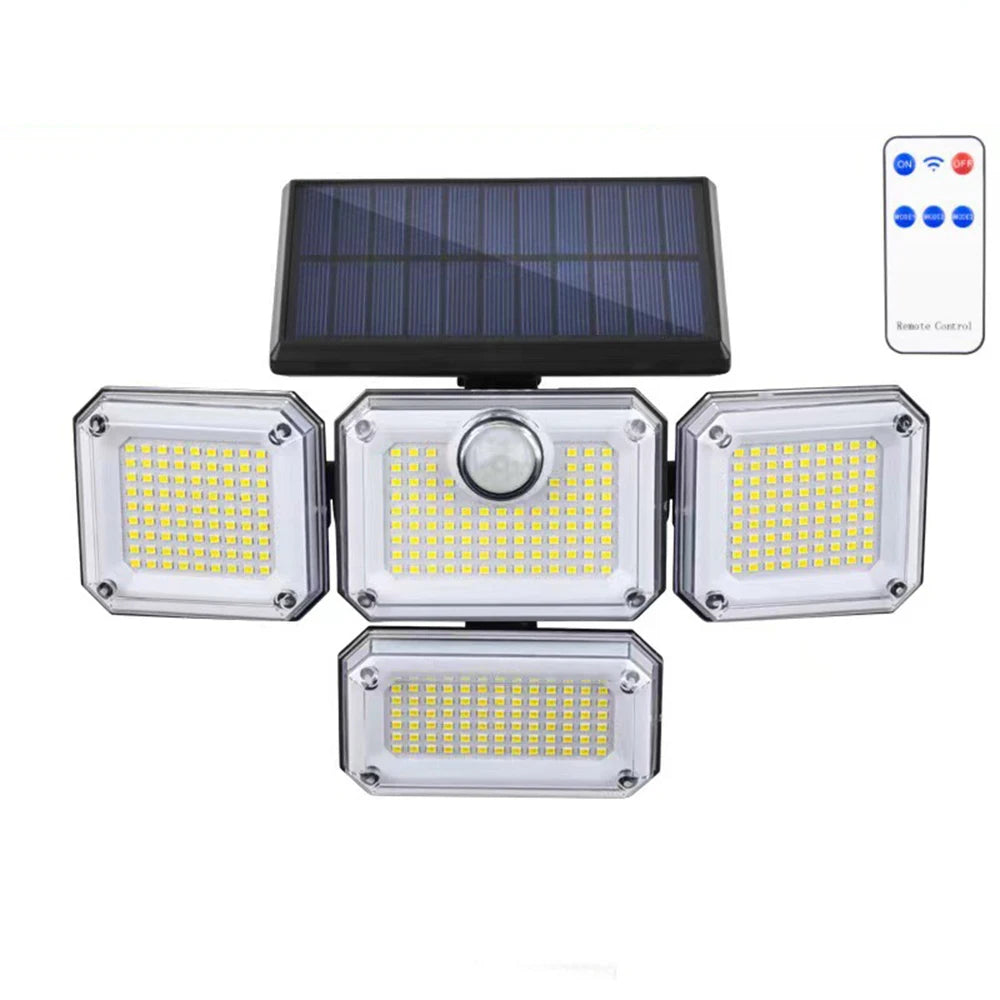 Outdoor 122 LED Solar Motion Sensor Flood Light, 4-Head 3000 Lumens Waterproof Security Lamp with 270° Wide Lighting Range