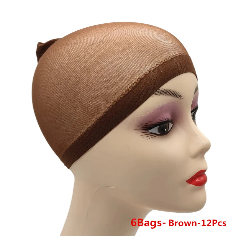 Ventilated Nylon Mesh Wig Cap – Stretchy, Breathable, Extra Thin Stocking Hairnets for Wigs, Available in 1/6/12 Bags
