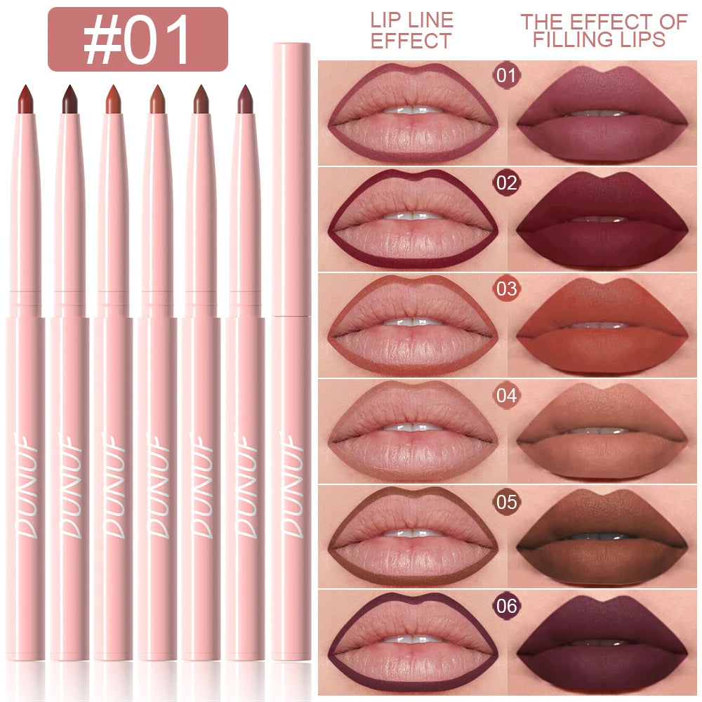 6pcs Waterproof Lip Liner Set - Long-Lasting Non-Fading Makeup Pencil Collection