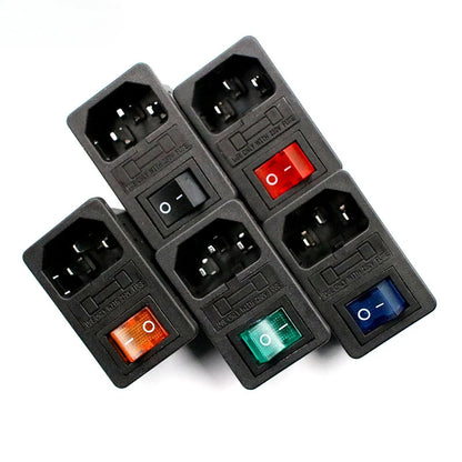 IEC320 C14 Inlet Power Socket – Red Rocker Switch with 10A Fuse, Fused Plug Connector in Red, Green, Blue, Black