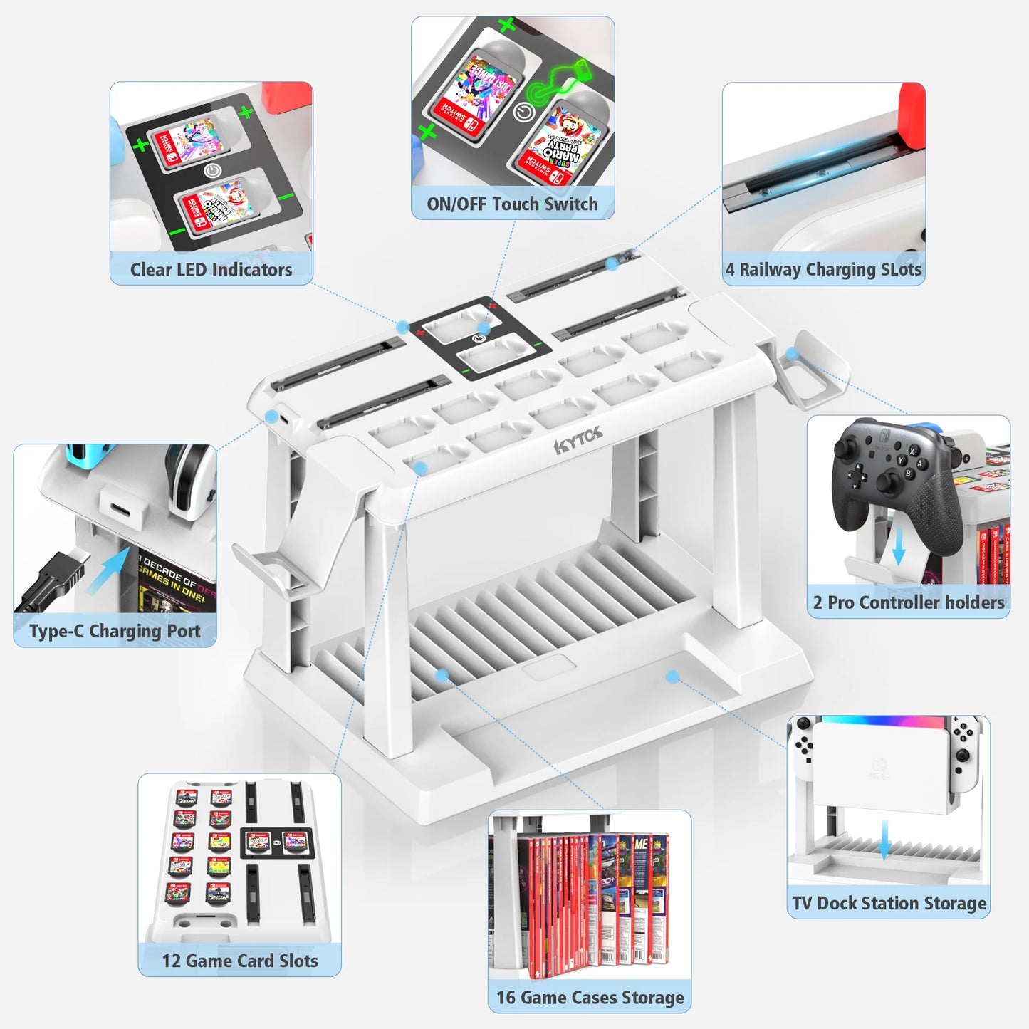OIVO Switch Joy-Con Charger & Game Storage Tower – Pro Controller Holder for Nintendo Switch OLED Dock Station