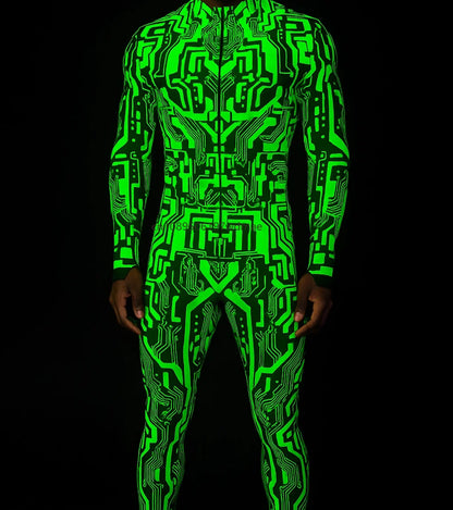 Men's Cyberpunk Muscle Bodysuit - Sci-Fi Printed Cosplay Zentai Costume for Carnival, Stage & Performance Events