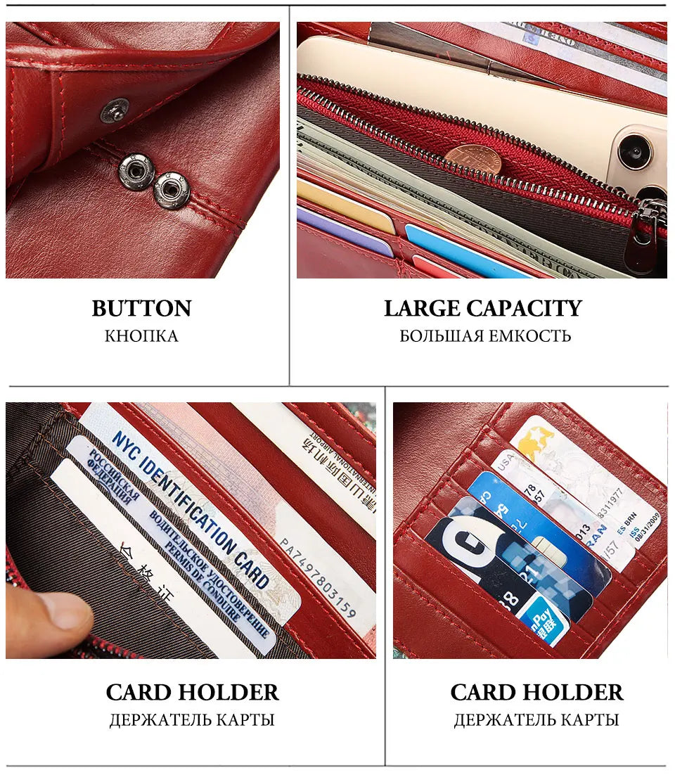 Women's Genuine Leather Clutch Wallet – RFID Blocking Phone Purse with Zipper Pocket