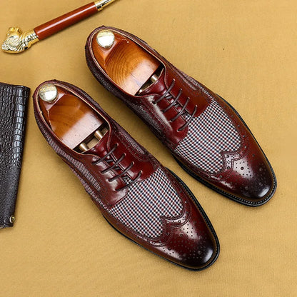 Men’s Leather Brogue Oxford Shoes - Italian Style Lace-Up Wedding, Party & Formal Dress Shoes