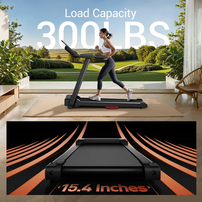 3.0HP Brushless Foldable Treadmill – 300LB Capacity, HR Monitor, Dual Shock Absorption, Quiet Design with Cup/Phone Holder