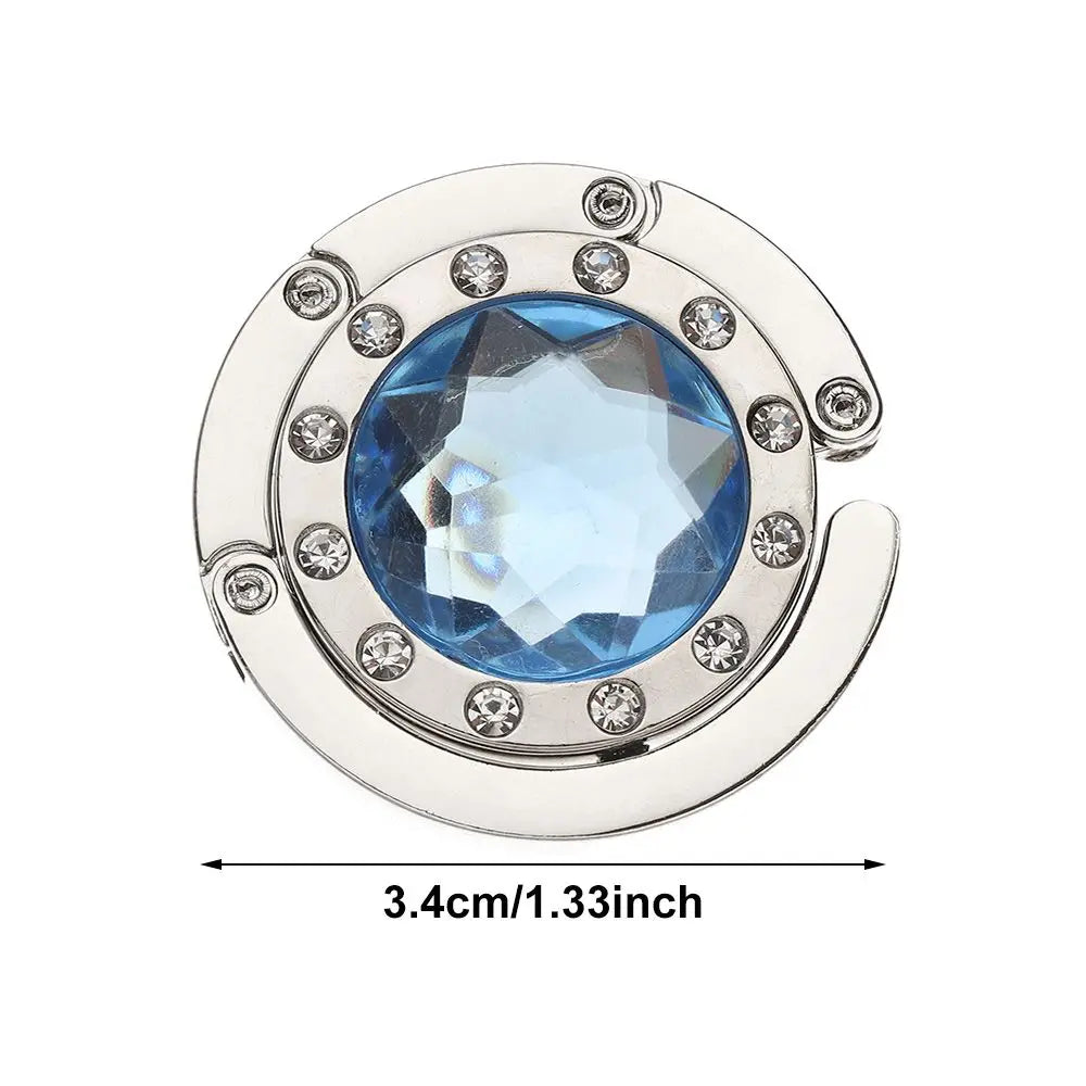 Portable Diamond Folding Bag Hook - Metal Foldable Handbag Hanger for Tables, Elegant Purse Table Hook, Compact Desk Accessory