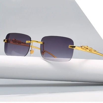 Luxury Rimless Square Sunglasses – Designer Gradient Metal Frame Retro Rectangle UV Protection Shades for Men & Women