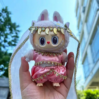 17cm Mini Plush Doll Outfit — K-Pop EXO Labubu Idol Accessories with Flower Shirt, Leather Jacket & Skirt for Gift