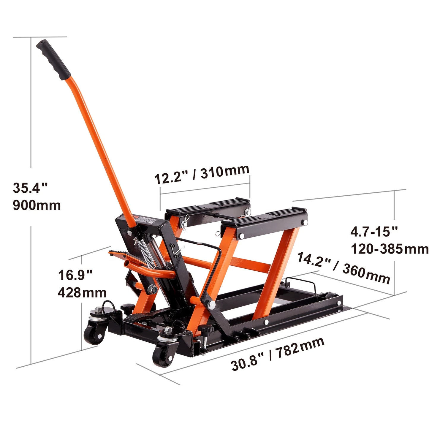 VEVOR Motorcycle Lift – Scissor Jack with 350/1100/1500 LBS Capacity, Wide Deck & Safety Pin for Bikes & Motorcycles