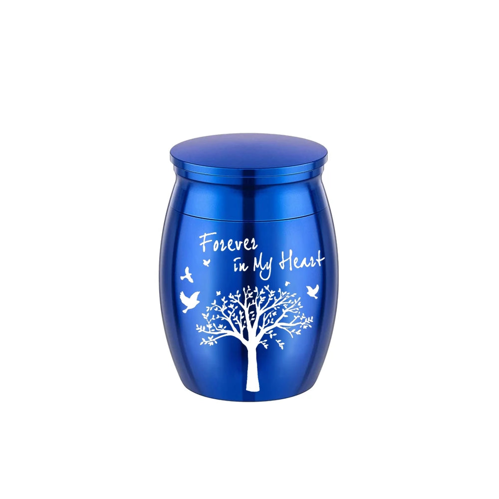 7-Color Small Keepsake Urn – Tree of Life Mini Cremation Urn for Human Ashes, Aluminum Memorial Holder