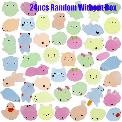 12/36PCS Kawaii Animal Squishy Toys – Glow in the Dark Mochi Stress Relief Squishies for Kids Party Favors & Sensory Play