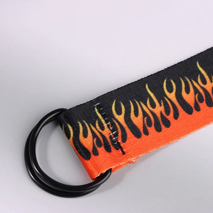 Hip Hop Fashion Canvas Belt – Personalized Flame Design, Casual & Punk Cowboy Belt for Men & Women