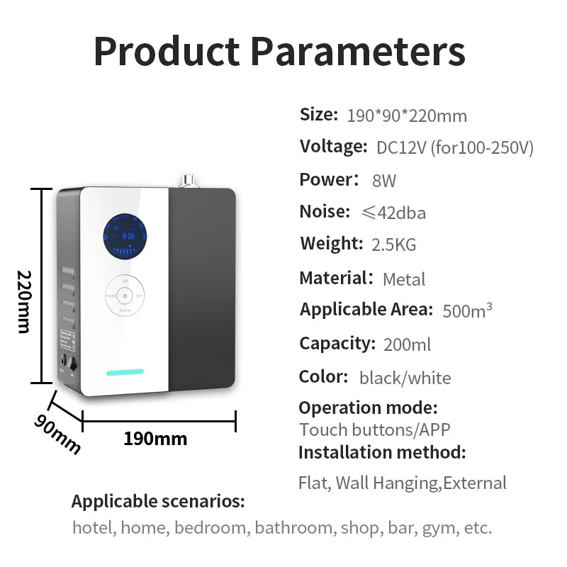 500m³ WiFi Perfume Diffuser – Electric Air Freshener & Environmental Fragrance Purifier, 200ML Capacity, Smart Home HVAC Metal Body