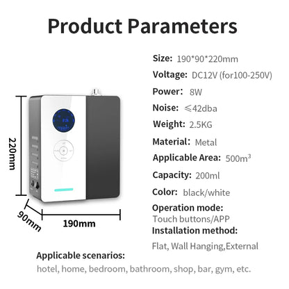 500m³ WiFi Perfume Diffuser – Electric Air Freshener & Environmental Fragrance Purifier, 200ML Capacity, Smart Home HVAC Metal Body