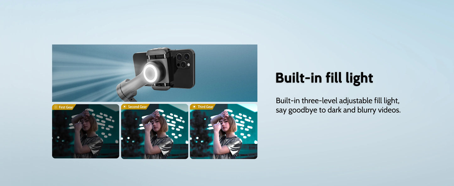 AOCHUAN Smart XPro 3-Axis Gimbal Stabilizer – Smartphone Video Stabilizer for iPhone & Android with Fill Light Effect