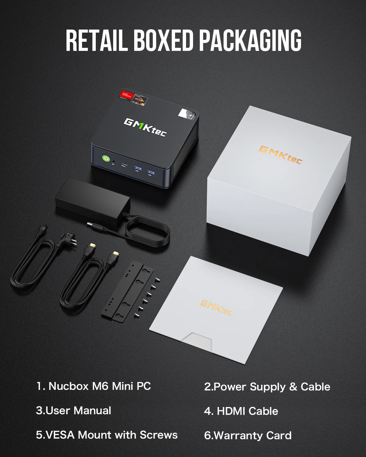 GMKtec M6 Mini PC – AMD R5 6600H 6-Core, 16GB DDR5, 512GB PCIe SSD, WiFi 6, BT5.2 Desktop Computer