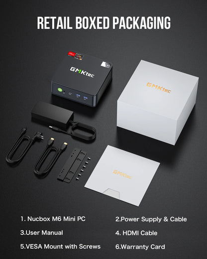 GMKtec M6 Mini PC – AMD R5 6600H 6-Core, 16GB DDR5, 512GB PCIe SSD, WiFi 6, BT5.2 Desktop Computer
