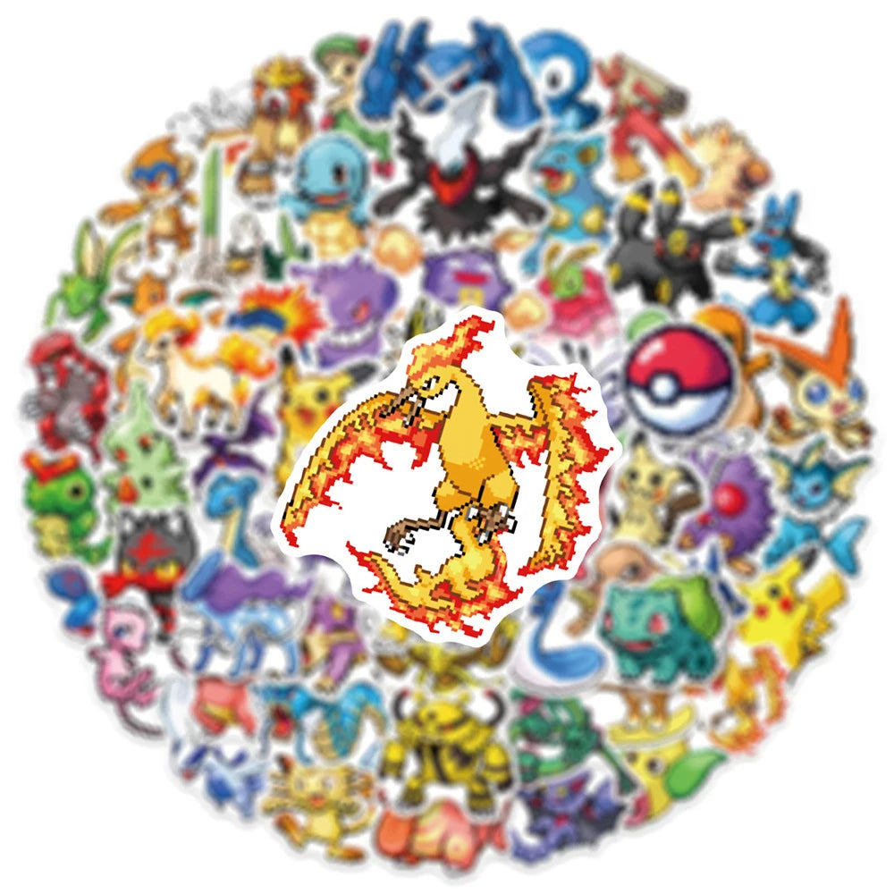 Pokemon Pixel Art Stickers – 10/30/50pcs Classic Anime Pikachu Graffiti Decals for Notebooks, Laptops & DIY Crafts
