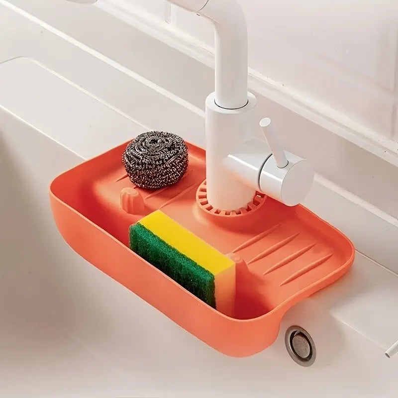 Silicone Sink Drain Rack: Household Faucet Splash Proof Water Collecting Pad for Sponge, Rag, Steel Wool - Gadget Storage Box