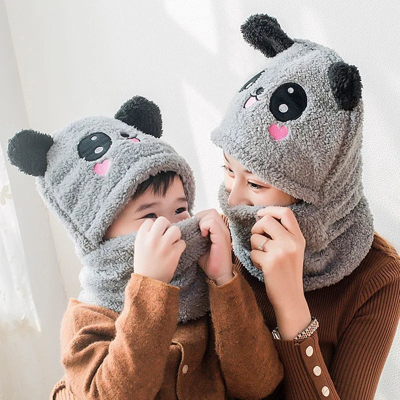 Fashionable Autumn/Winter Children's Cartoon Scarf & Hat Set - Double Layer Wool, Warm for Boys & Girls