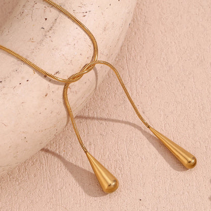 Two Water Drop Snake Chain Necklace – Tarnish-Free Silver & 18K Gold Plated Stainless Steel Jewelry for Women