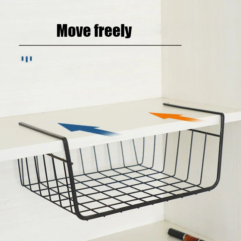Multipurpose Hanging Closet Storage Basket — Metal Organizer for Kitchen Cabinets, Desks, and Home Use