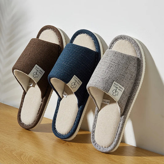 Home Linen Slippers for Men – Comfortable Open-Toed and Breathable for Spring and Autumn – Bedroom Slippers for Men and Women