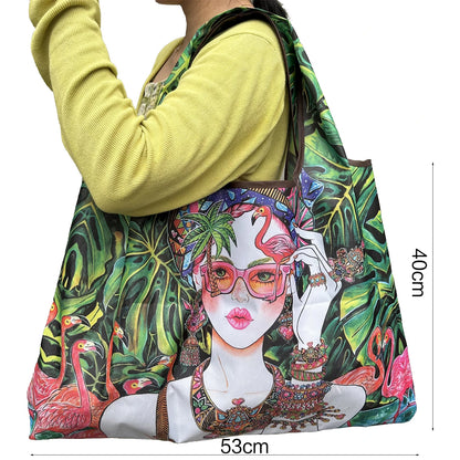 New Fashion Large Foldable Shopping Bag - Reusable Nylon Grocery Storage Tote, Portable Shoulder Handbag for Travel