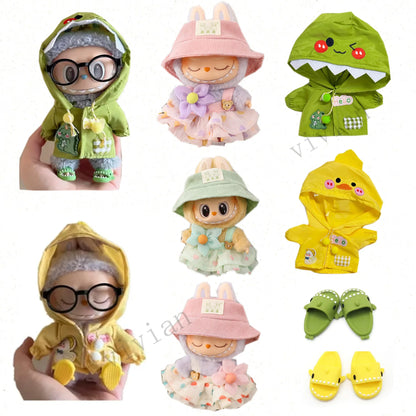 17cm Mini Doll Clothes Set – Kpop EXO Labubu Idol Raincoat, Love Bear Dress & Hat Accessories, Clothing Gift