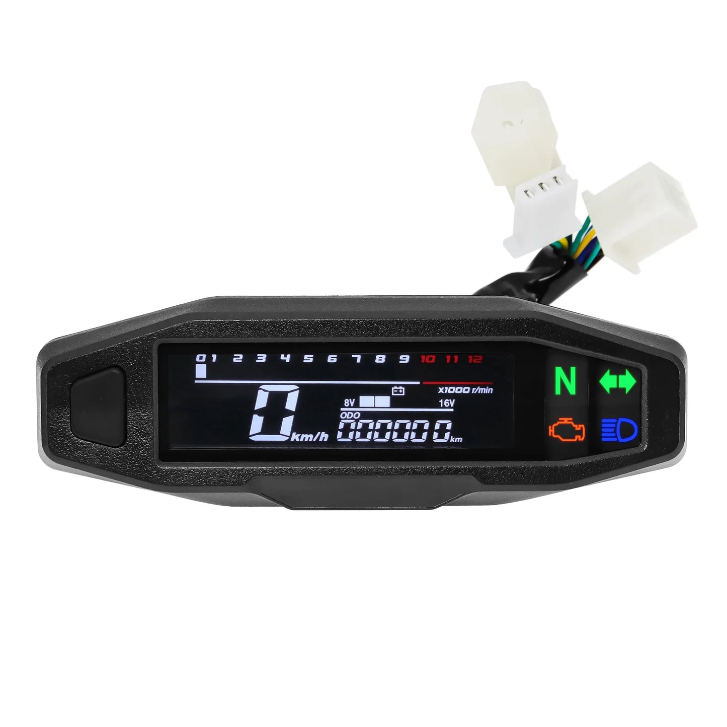 AD Universal Motorcycle Digital Speedometer – LED Tachometer Dashboard Instrument Panel with LCD Display & Y Bracket