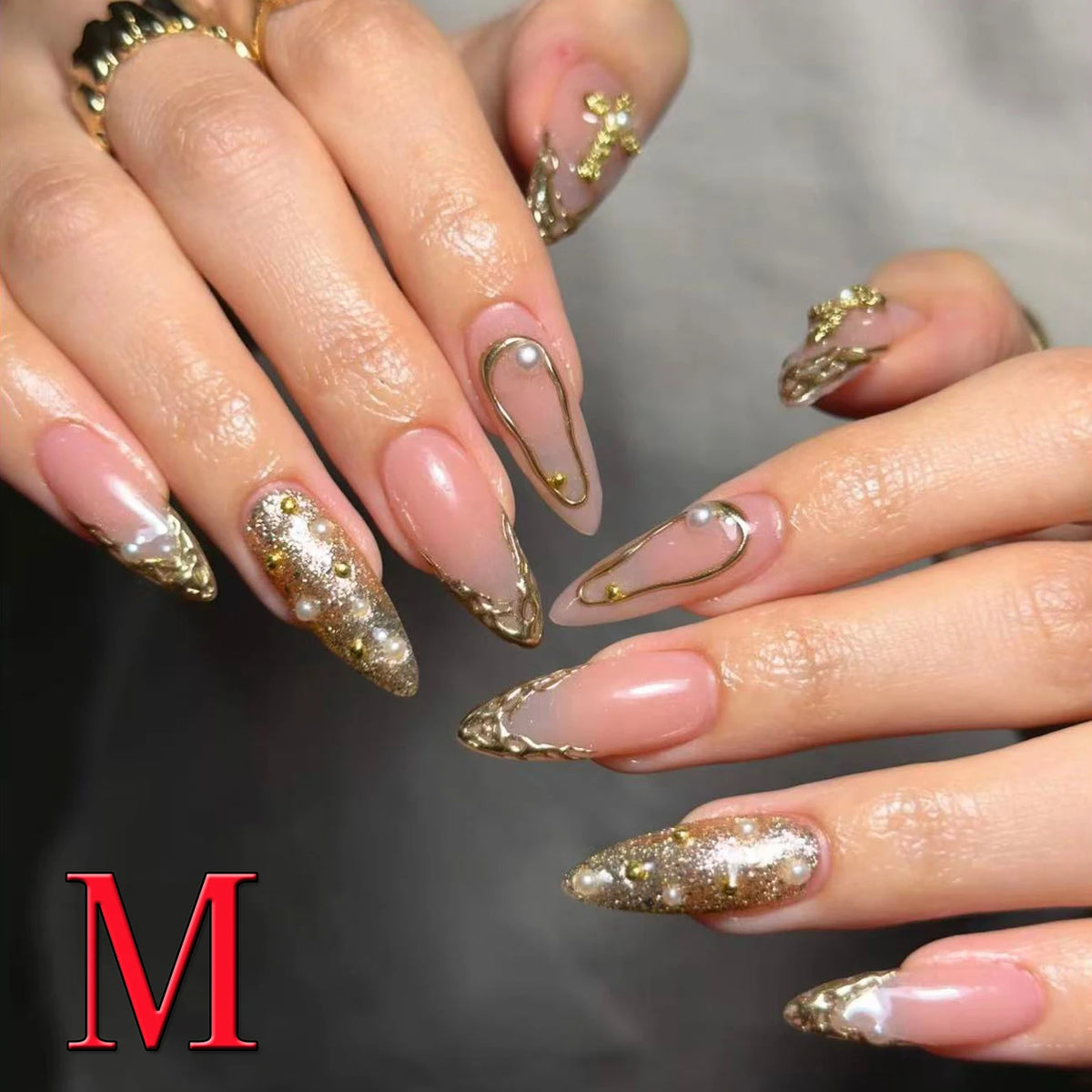 10PCS French Tip Press-On Nails - Short Square Nude Gold Glitter Leopard Nail Set
