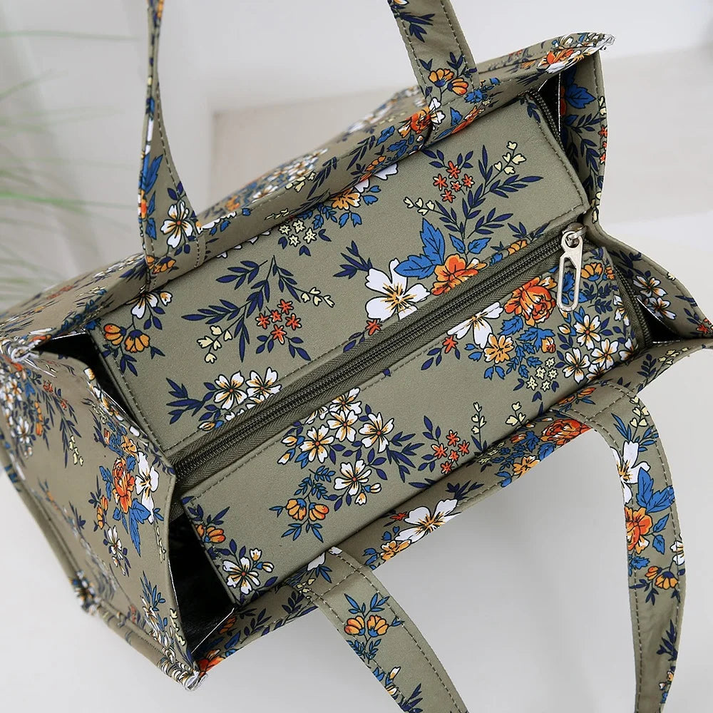 New Nylon Printing Handbag – Thickened Large Capacity Work and Portable Zipper Lunch Box Storage Bento Bag