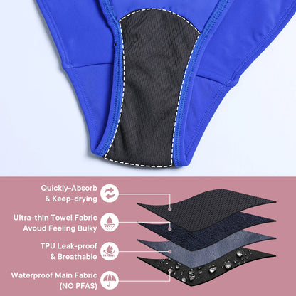 Teen Menstrual Swimsuit - Reusable One Piece Period Swimwear with 4-Layer Leakproof Absorption Protection