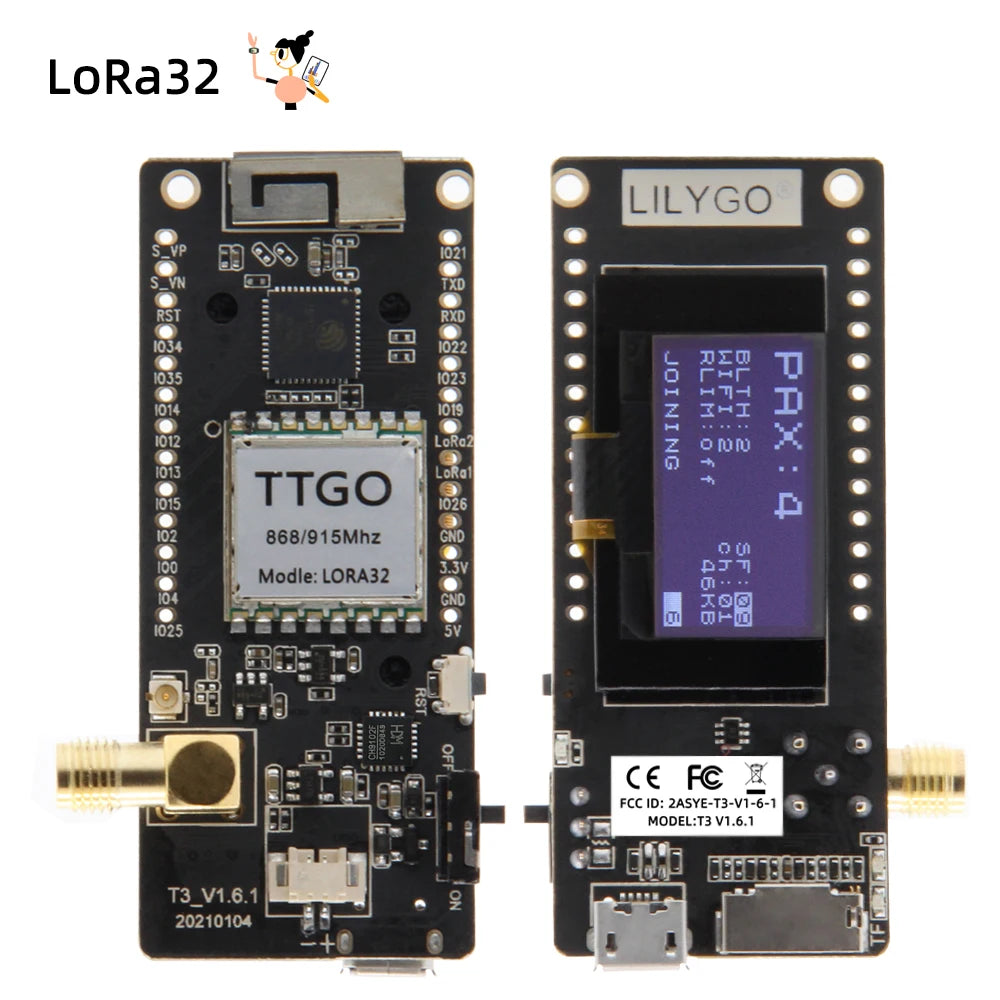 LILYGO® LoRa32 V2.1 ESP32 Development Board — SX1276/1278 Module 433MHz/868MHz/915MHz with 0.96" OLED, DIY WiFi & Bluetooth