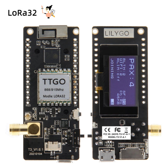 LILYGO® LoRa32 V2.1 ESP32 Development Board — SX1276/1278 Module 433MHz/868MHz/915MHz with 0.96" OLED, DIY WiFi & Bluetooth