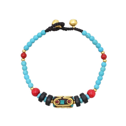 Gypsy Boho Tibetan Turquoise Bracelet for Women & Men – Vintage Elastic Ethnic Bangle Jewelry