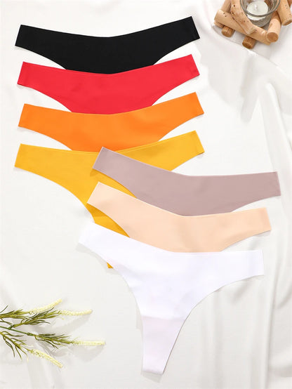 FINETOO 6PCS Women’s Ice Silk Seamless Thongs – Sexy V-Waist Low Rise Sport Panties, Breathable G-String in 10 Solid Colors