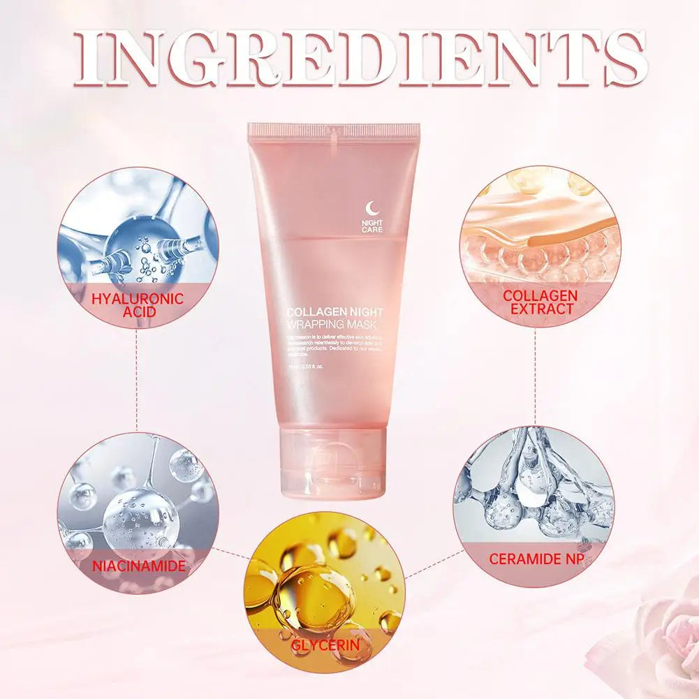 Hydrolyzed Collagen Overnight Facial Mask - Peel-Off Hydrating & Firming Mask, Reduces Sagging & Dullness, Boosts Elasticity