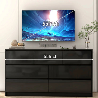 55-Inch Modern 7-Drawer Dresser – High Gloss White/Black Wooden Chest for Bedroom Storage