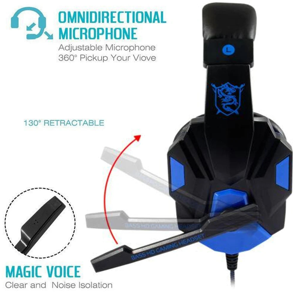 3.5mm Wired Gaming Headphones - Adjustable Microphone, Bass Stereo, Compatible with PS4, PS5, Xbox, Smartphone and Laptop