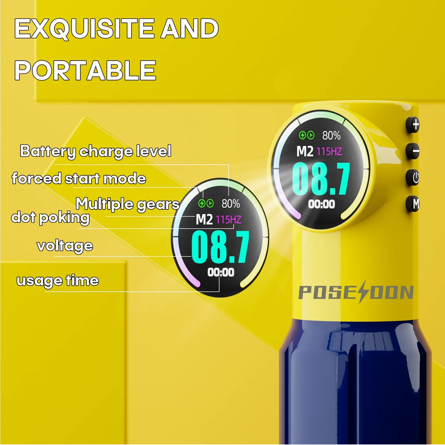 POSEIDON Wireless Tattoo Pen - Cute Yellow Rotary Tattoo Machine with Powerful Custom Motor for Artists