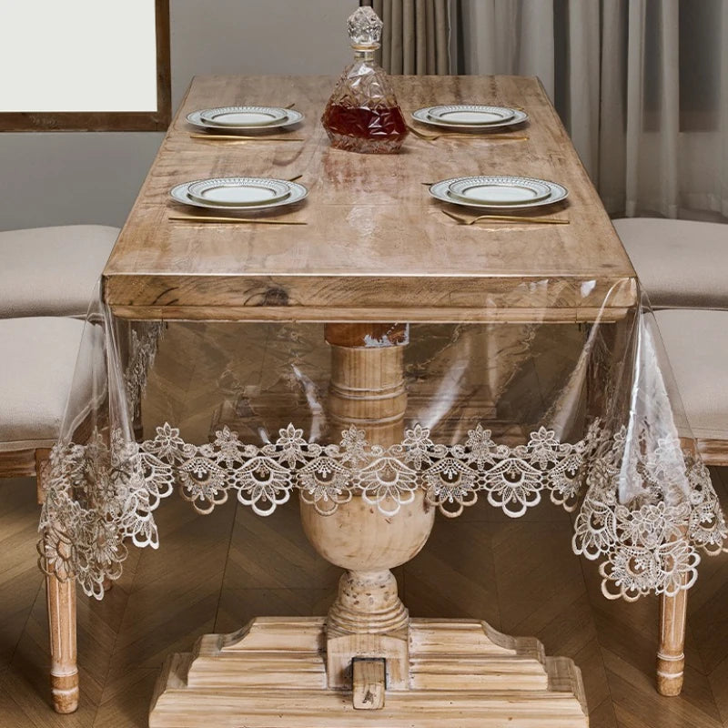 Soft Glass Texture Tablecloth – Modern Luxury Clear PVC Desk Mat, Waterproof, Oil-Proof & Heat-Resistant Home Decoration