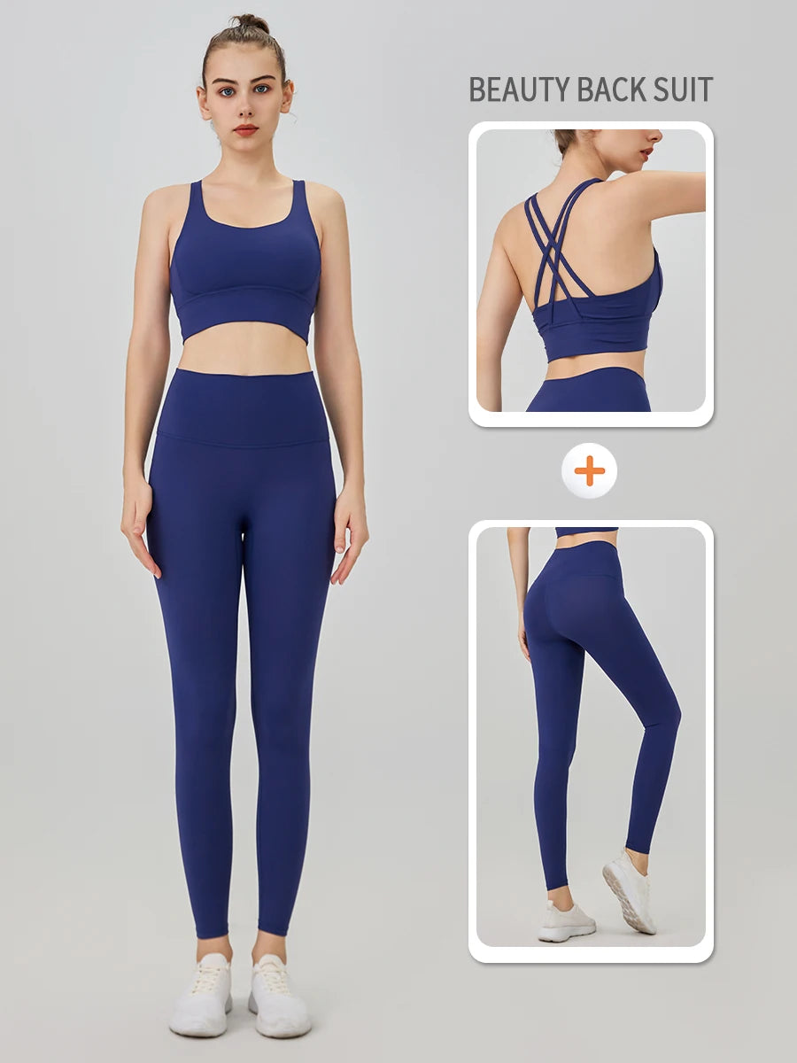 2-Piece Women’s Yoga Tracksuit – Pilates Fitness Set with Push-Up Sports Bra & Leggings for Gym Workout